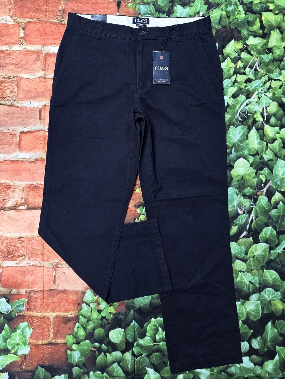 Chaps Mens 33x32 100% Cotton Flat Front Dark Navy Dress Slacks New With Tag